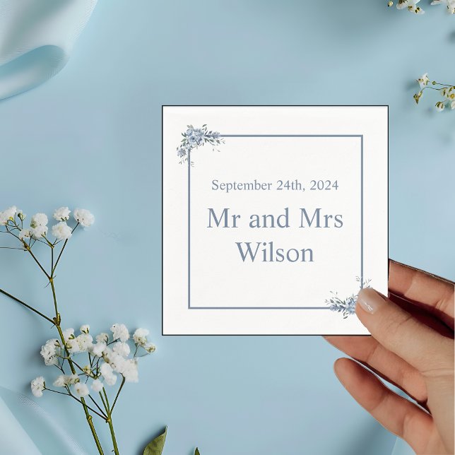 Moderner Dusty Blue Floral Dinner Cocktail Serviette (Von Creator hochgeladen)