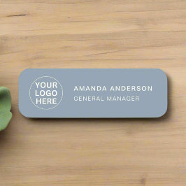 Moderner Dusty Blue l Business Logo Mitarbeiter Namensschild