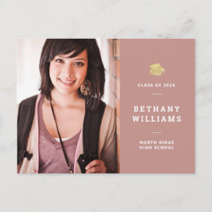 Moderner Dusty Rose & Gold Foto Abschluss Postkarte