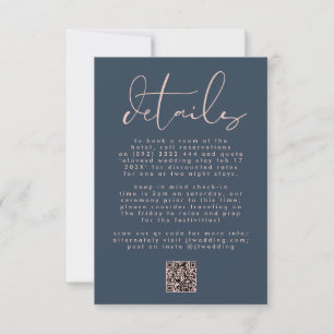 Moderner Dusty Rose Navy Blue Wedding QR CODE RSVP Karte