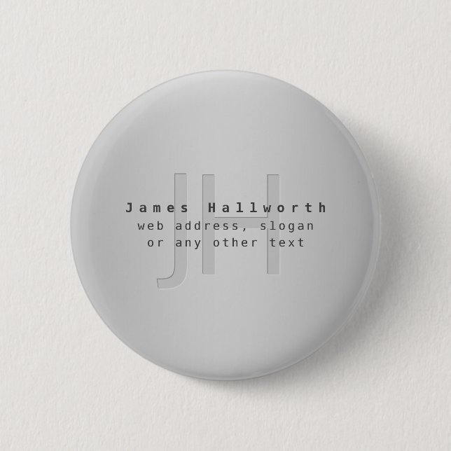 Moderner editierbarer Name & Slogan | Grauer Gradi Button (Vorderseite)