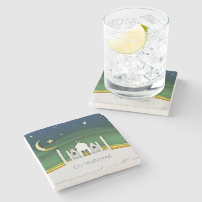 Moderner Eid Mubarak Papier Cut Moschee Stone Unte Steinuntersetzer (Seitenansicht)