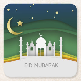 Moderner Eid Mubarak Papier schneiden Moschee Pape Rechteckiger Pappuntersetzer