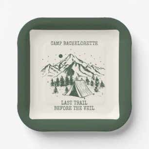 Moderner einfacher Camping Weekend Junggeselinnen- Pappteller