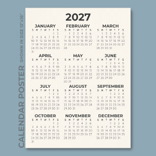 Moderner Einfacher Creme 2027 Kalender Poster