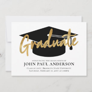 Moderner einfacher Graduate-Gold-Grad-Cap-Abschlus Ankündigung