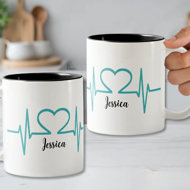 Moderner einfacher Herzkrankenarzt Zweifarbige Tasse (Modern Simple Heart Beat Nurse Doctor Medical Two-Tone Coffee Mug)