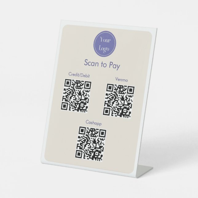 Moderner, einfacher Lila Scan zur Zahlung von QR-C Sockelschild (Vorderseite)