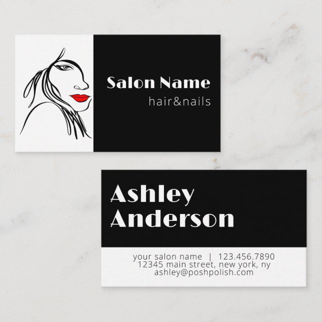 Moderner einfacher Line Art Salon Logo hinzufügen Visitenkarte (Vorne/Hinten)
