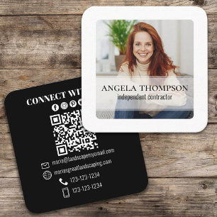 Moderner einfacher Minimalistischer Foto mit QR-Co Quadratische Visitenkarte