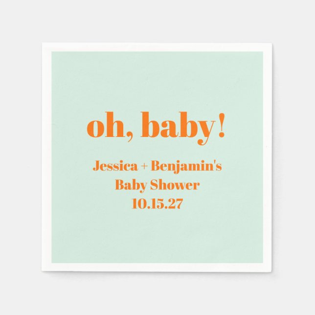 Moderner einfacher Mint Orange Babydusche Individu Serviette (Vorderseite)
