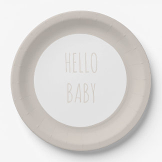 Moderner einfacher neutraler Kreis "Hello Baby" Pappteller