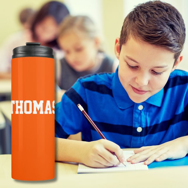 Moderner einfacher Orange Personalisiert Kindergar Thermosbecher (Von Creator hochgeladen)