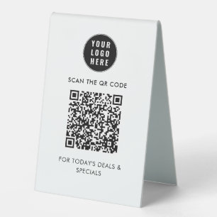 Moderner einfacher QR-Code und Firmenlogo Tischaufsteller