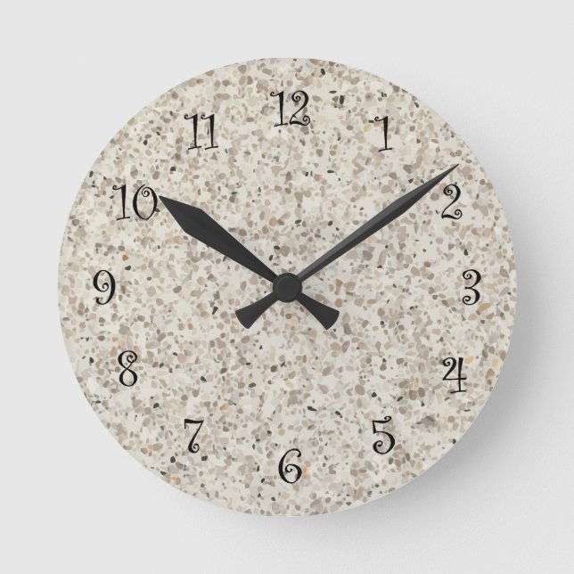 Moderner, einfacher Stone-Granit-Look Runde Wanduhr (Vorderseite)