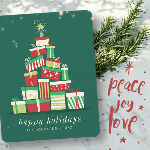 Moderner einfacher Weihnachtsbaum von Geschenken Feiertagskarte