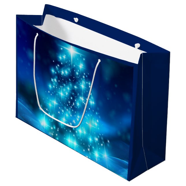 Moderner Electric Blue Christmas Tree mit Licht Große Geschenktüte (Vorderseite Schrägansicht)