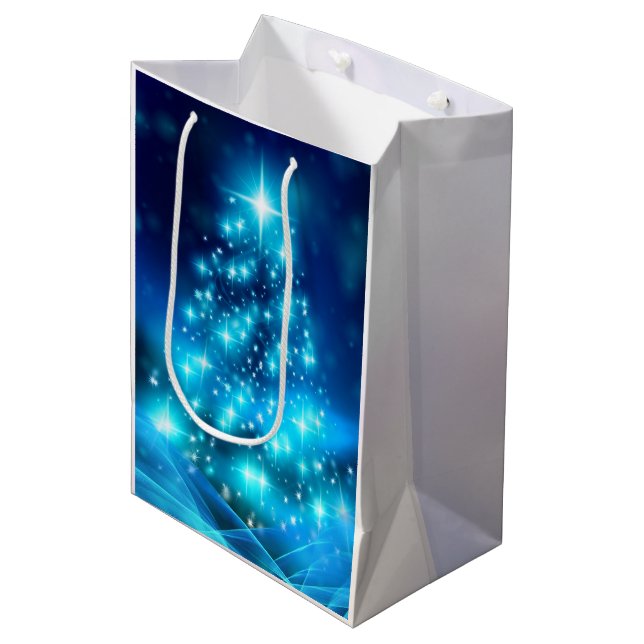 Moderner Electric Blue Christmas Tree mit Licht Mittlere Geschenktüte (Vorderseite Schrägansicht)