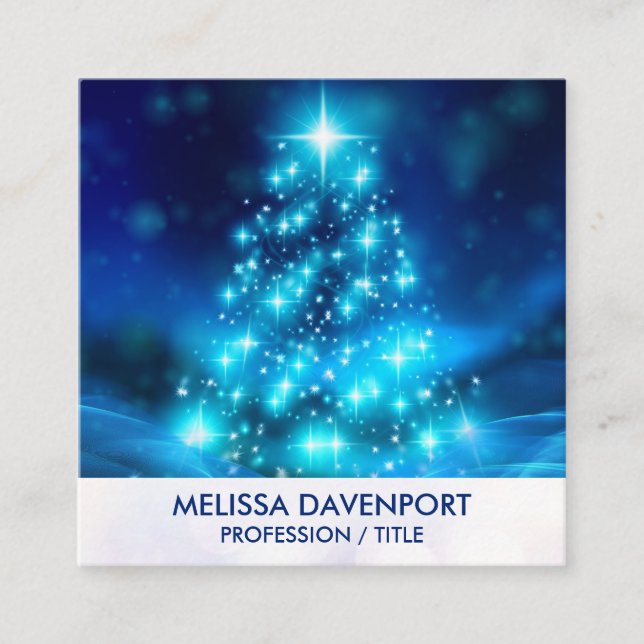 Moderner Electric Blue Christmas Tree mit Licht Quadratische Visitenkarte (Vorderseite)