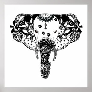 Moderner Elefant der schwarzweißen Linie Poster