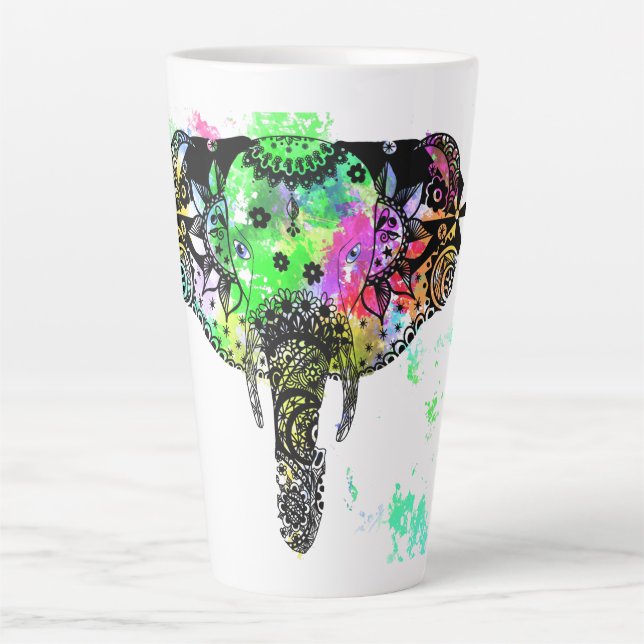 Moderner Elefant Mandala Regenbogenfarbe Spritzer Milchtasse (Vorderseite)