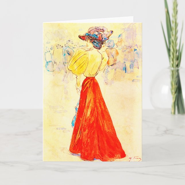 MODERNER ELEGANT MIT ROTER SKIRE VON HENRY SOMM KARTE (Vorderseite)