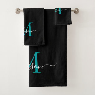 Moderner, eleganter, Aquamariner Name für Monogram Badhandtuch Set