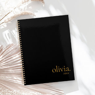 Moderner eleganter Black Gold Einfache Monogrammna Planer