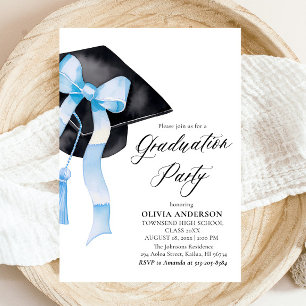 Moderner Eleganter Blue Bow Graduation Cap Abschlu Einladung