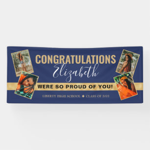 Moderner Eleganter Blue Gold Foto Collage Abschlus Banner