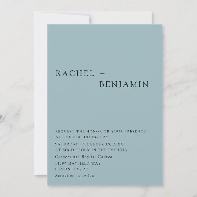 Moderner, eleganter Blue Wedding 2 Sided QR Code Einladung (Vorderseite)