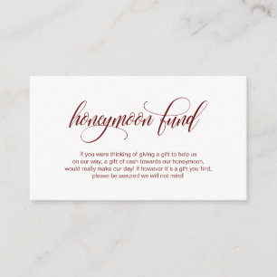 Moderner, eleganter Burgundy Wedding Honeymoon Fun Begleitkarte