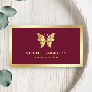 Moderner Eleganter Chic Burgundy Gold Butterfly Visitenkarte