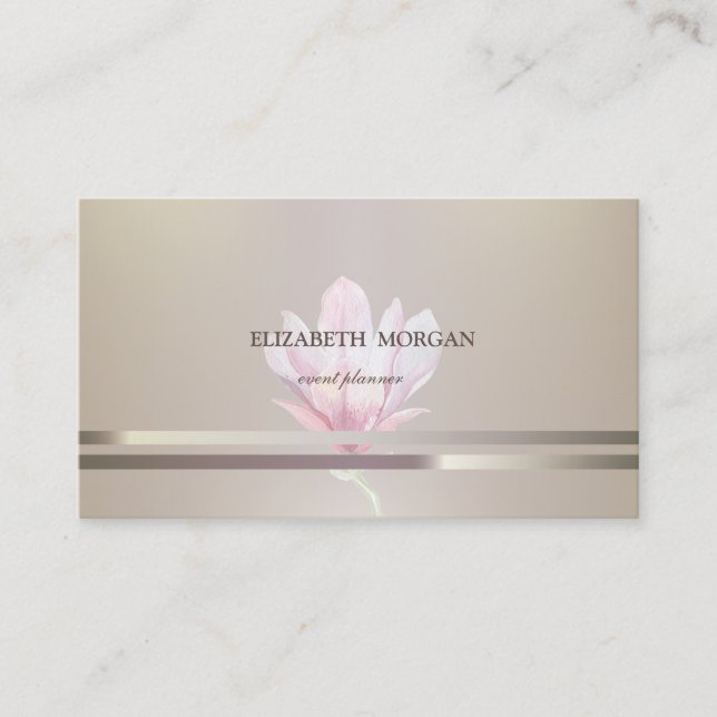 Moderner Eleganter Chic, gestreift,Watercol Magnol Visitenkarte (Vorderseite)