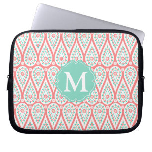 Moderner eleganter Damast korallenrotes Paisley Laptopschutzhülle