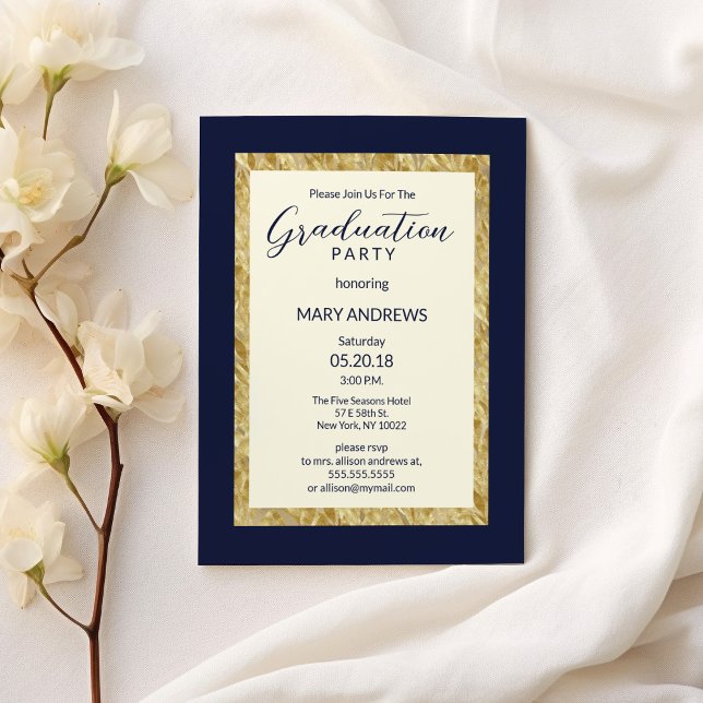 Moderner, eleganter Elfenbein-Abschluss Einladung (Modern elegant ivory navy blue gold Graduation )
