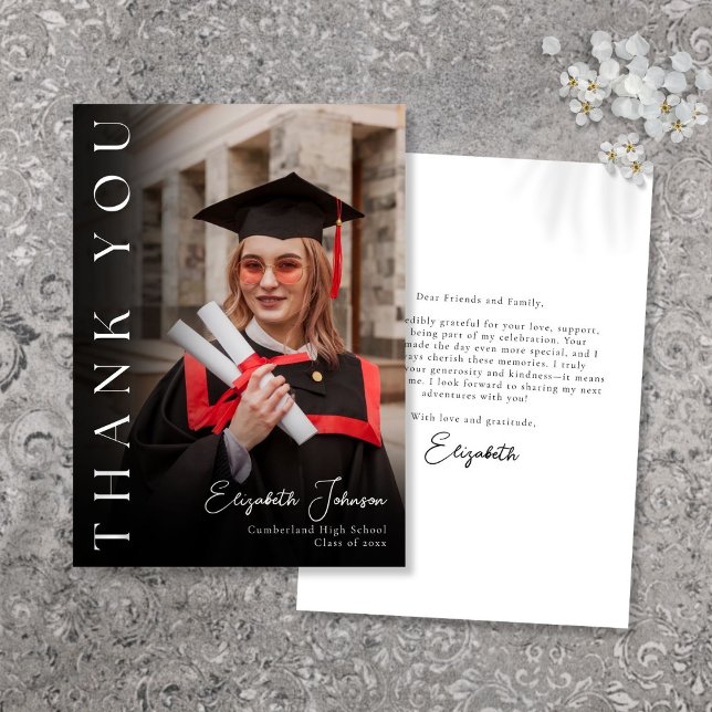 Moderner Eleganter Foto Abschluss Dankeskarte (Modern Elegant Photo Graduation Thank You Card)