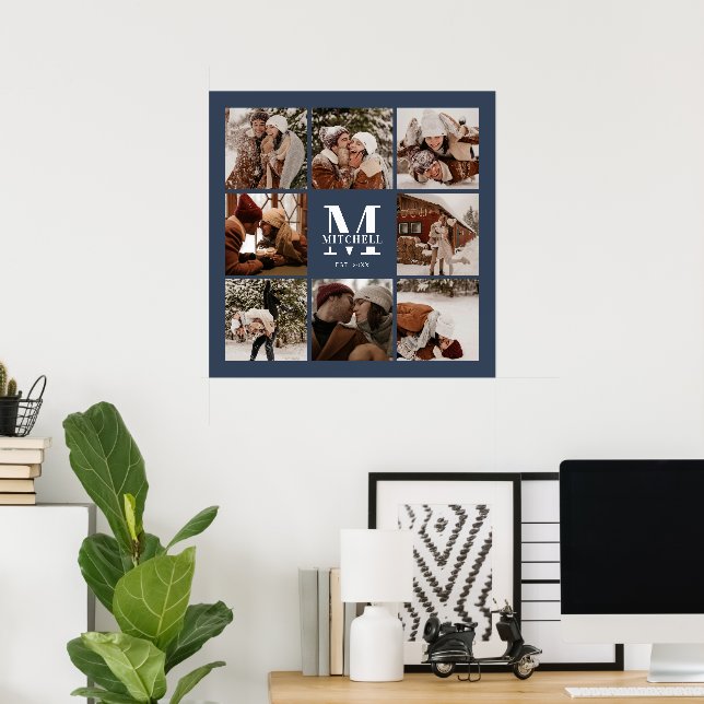 Moderner, eleganter Foto Collage Navy Blue Keepake Poster (Heimbüro)