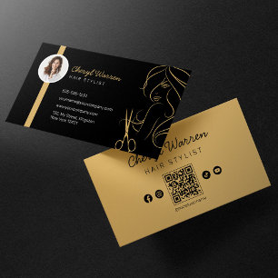 Moderner Eleganter Friseur-Foto-Schwarzer QR-Code Visitenkarte