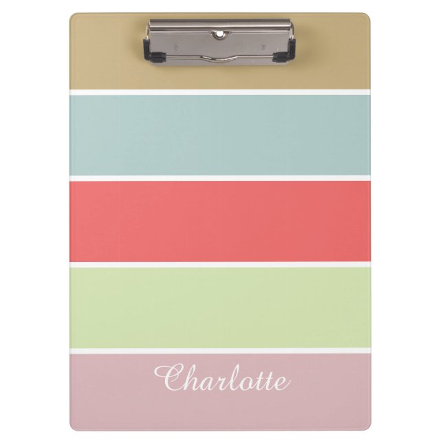 Moderner eleganter Girly Pastell Striped Klemmbrett (Vorderseite)
