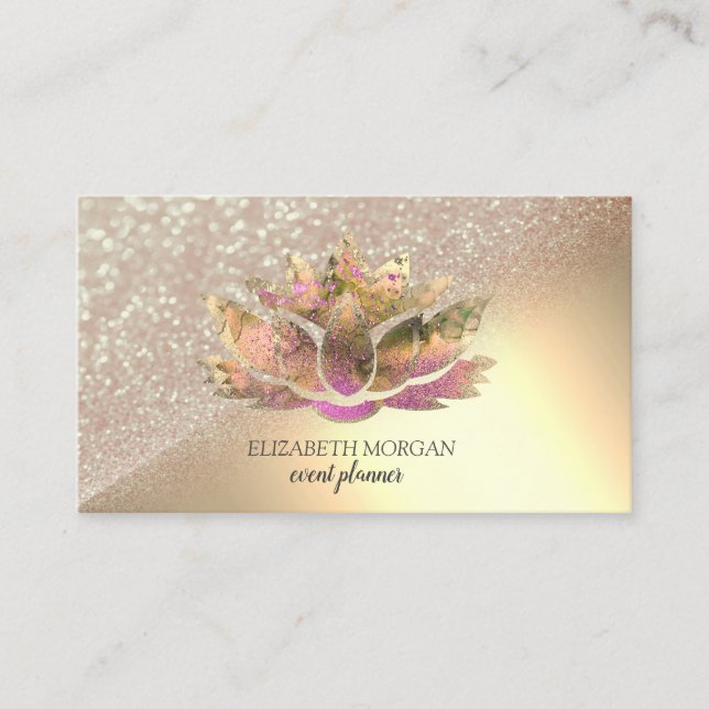 Moderner Eleganter Glitzer Bokeh Ombre Chic Lotus Visitenkarte (Vorderseite)