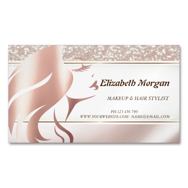 Moderner Eleganter Glitzer, Girl Face Silhouette Magnetische Visitenkarte (Vorderseite)