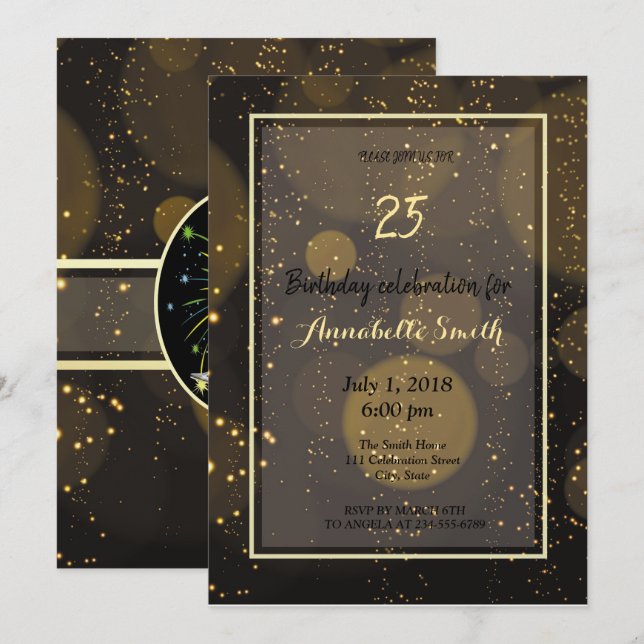 Moderner, eleganter Gold Glitzer Geburtstag Einladung (Vorne/Hinten)