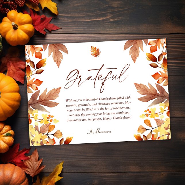 Moderner Eleganter Grateful Fall Erntedank Feiertagskarte (Modern Elegant Grateful Fall Thanksgiving Holiday Card)