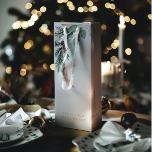 Moderner Eleganter Gray Frohe Weihnachtsfeier Geschenktüte Für Weinflaschen