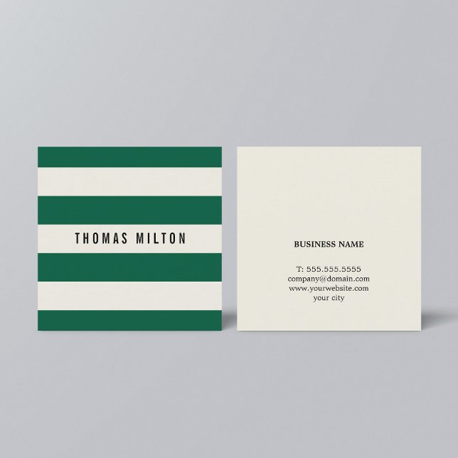 Moderner, eleganter Grüner Beige Stripes-Berater Quadratische Visitenkarte (Von Creator hochgeladen)