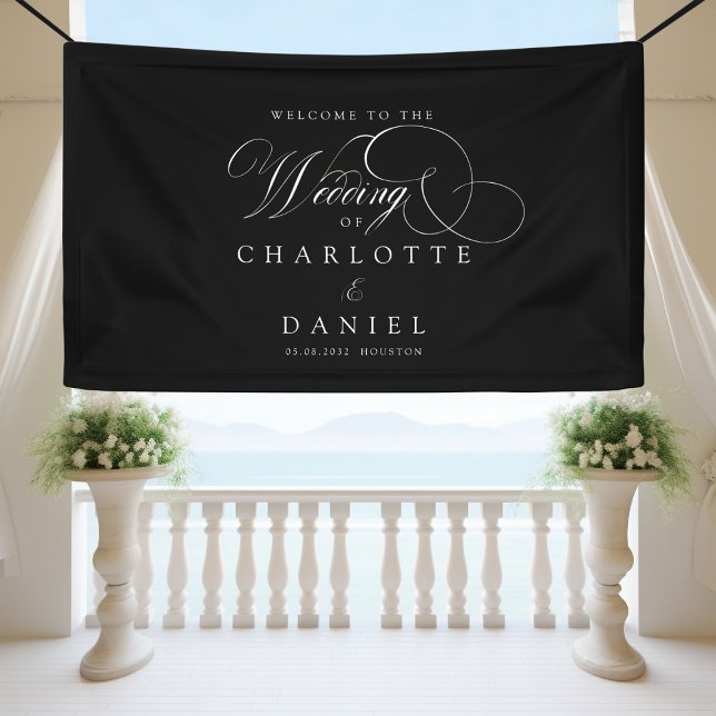 Moderner, eleganter, handgeschriebener Schriftart, Banner (Modern, elegant, classic, handwriting font, black, wedding banner.)