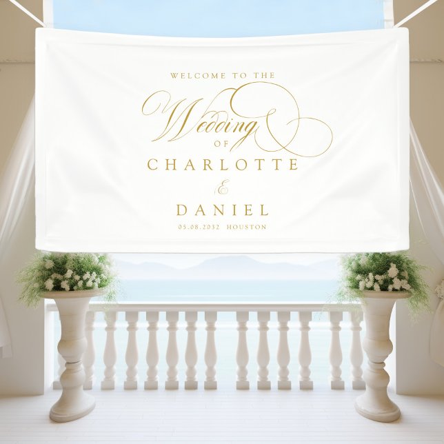 Moderner, eleganter, handgeschriebener Schriftart, Banner (Modern, elegant, classic, handwriting font, white wedding banner.)