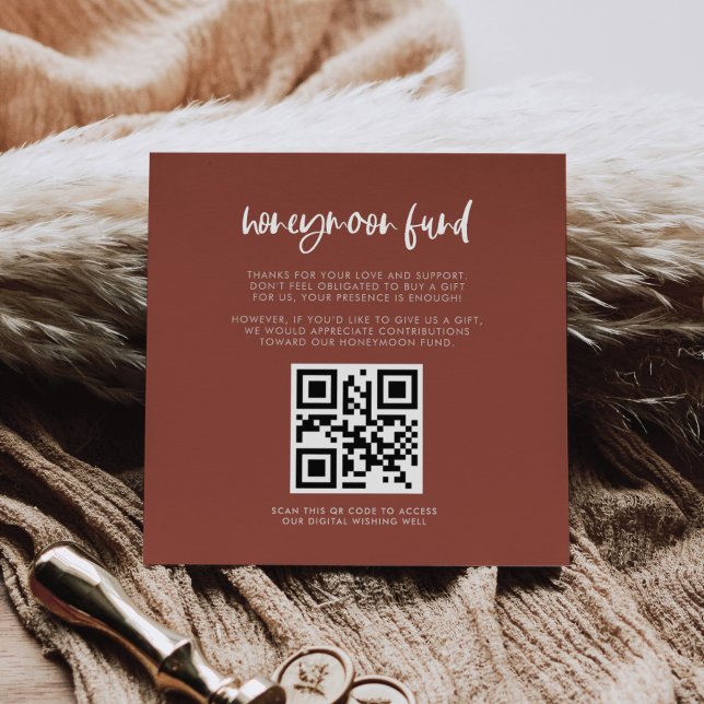 Moderner, eleganter Honeymoon-Fonds QR-Code Begleitkarte (Von Creator hochgeladen)