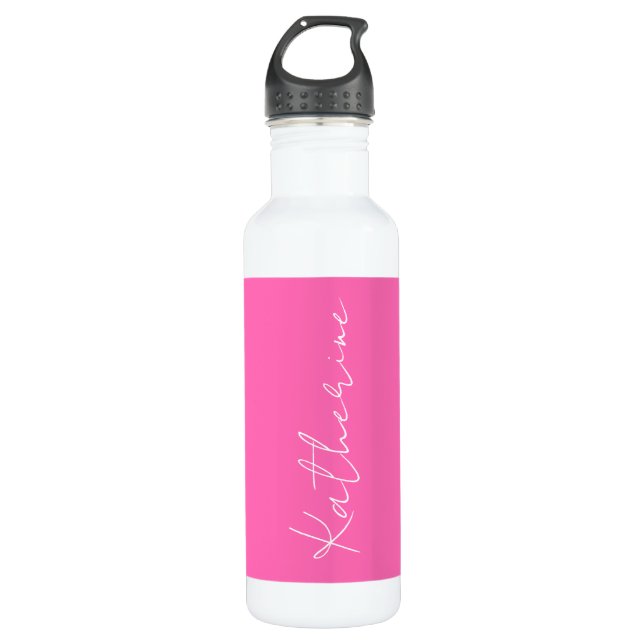 Moderner Eleganter Hot-Pink-Individuelle Name Edelstahlflasche (Vorderseite)